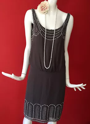 Warehouse Grey Embellished Flapper 1920s Gatsby Charleston Dress Size 12 • £30