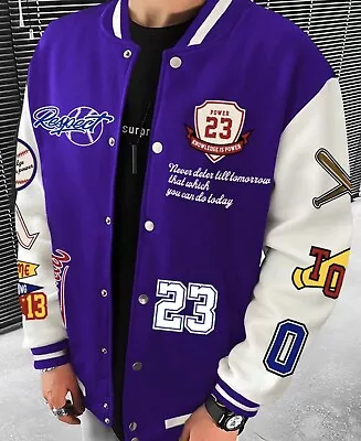 Varsity Jacket Size Large Men New Bomber Purple  Coat • $18.99