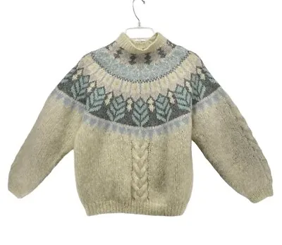 Vintage Fair Isle Mohair Angora Rabbit Sweater Small Pullover Mock Neck Nordic S • $42