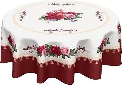 Vintage Floral Round Tablecloth 60 Inch Valentines Day Tablecloth Red Rose • $29