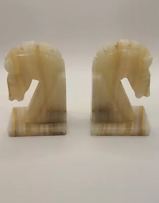 Trojan Horse Head Vintage Bookends Carved White Onyx Rock Marble Stone • $39.95