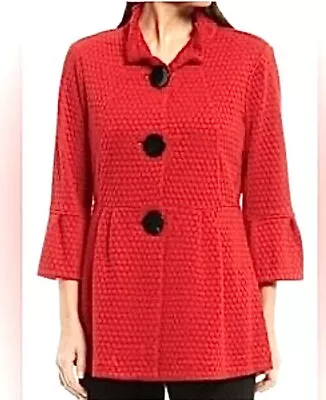 Ali Miles Xl Wire Collar Jacket Red Textured Peplum Hem Ruffle Bell Sleeve $129 • $42.95