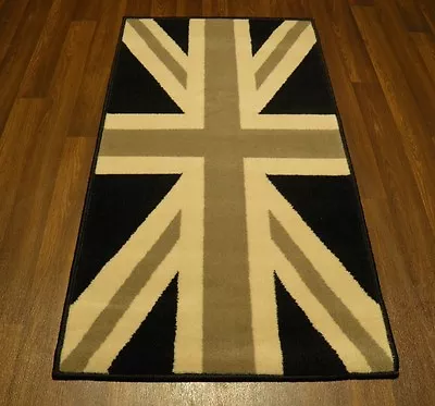 Top Quality Novelty 60x110cm Union Jack Black/grey/cream Aprox 4x2ft Wovenn Rugs • £12.99