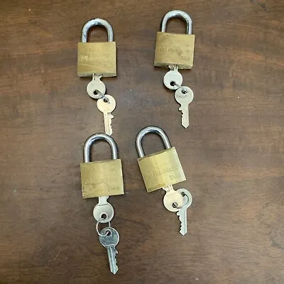 Lot Of 4 Master V Line Padlocks With Keys Brass 40mm Vintage Set C • $16.50