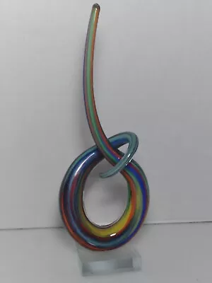 Murano Style Love Knot Swirl Art Glass Abstract Sculpture Multicolor 12  X 3.5  • $29.99