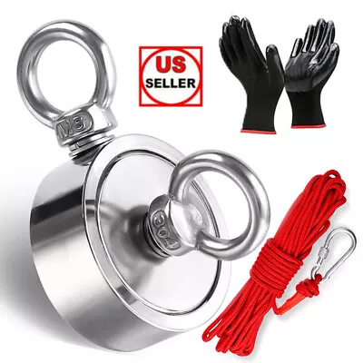 Fishing Magnet Kit Up To 1800 Lbs Pull Force Strong Neodymium + Carabiner + Rope • $34.95