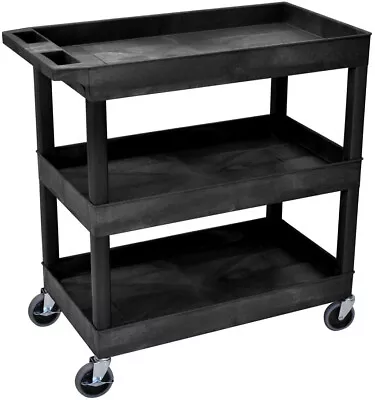 Utility Cart 3-Shelf Tier Push Service Tool Storage Plastic Wheels Rolling Luxor • $119.99