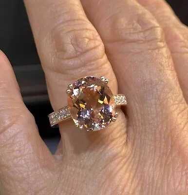 Lab-Created3Ct Oval Cut Morganite Solitaire Engagement Ring 14K Rose Gold Plated • $82.49