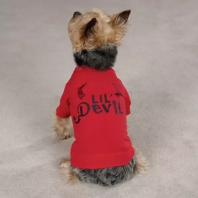 Lil Devil Dog Puppy Pet Tee Shirt Halloween Costume RED Horns Gift Misc Sizes • $9.59