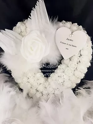 Personalised Rose Funeral Flower Heart Wreath Tribute Memorial Your Own Message • £29.99