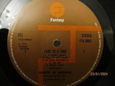 COUNTRY JOE McDONALD  Love Is A Fire  UK LP (No Cover) Fantasy FTA 3005 • £1.70