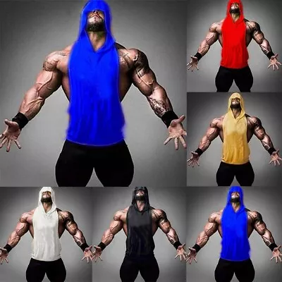 Tank Top Mens Vest Fitness Hoodie Muscle Round Neck Sleeveless T-shirt • $24.13
