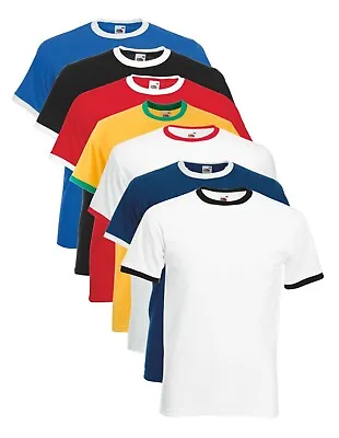 Mens Short Sleeve Cotton Contrast Collar Hoops Ringer Tee T-Shirt Tshirt No Logo • £5.50