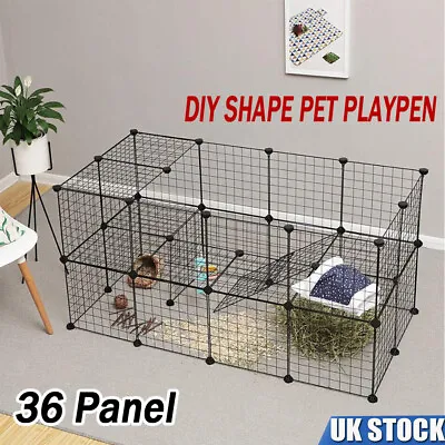 36 Panels Pet Fence DIY Puppy Pen Crate Cage Dog Rabbit Playpen Metal Enclosure • £25.90