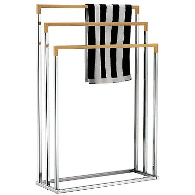 Freestanding Chrome Plated 3-Tier Bamboo Towel Bar Bathroom Towel Rack • $61.99