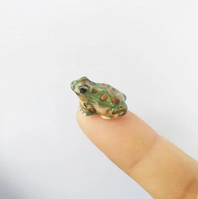 Miniature Green Frog Tiny Animal Figurine Ceramic Statue Collectible Decor Gift • $15.99