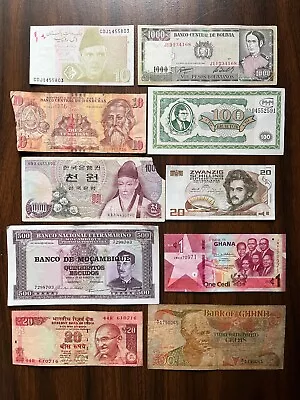 Junk Drawer Lot Of 10 Circulated Foreign Banknotes World Paper Money Collections • $9.86