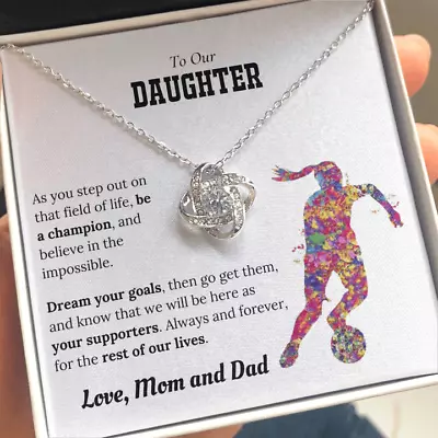 To Our Daughter Necklace Soccer Love Knot Necklace Mom Dad To Daughter Necklace • $17.99