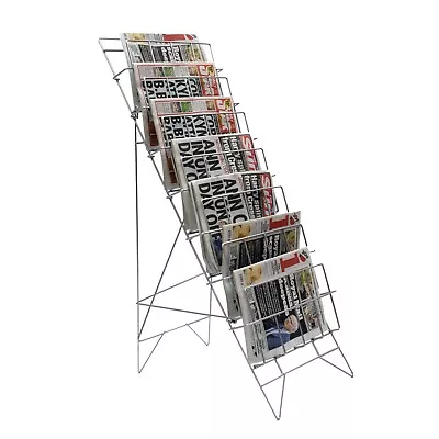 UK Newspaper Rack Stand - Floor Standing Display In Silver For Newsagents (S1W) • £103.60