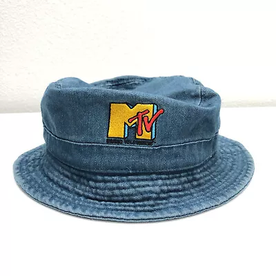 MTV Music Television Bucket Hat Cap One Size Blue Denim Logo Outdoors Casual New • $18