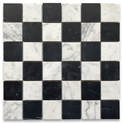 C251XH Carrara White Black Marble Checkerboard Chess Mosaic Tile Honed • $25.99