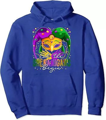 Mardi Gras Costume Let The Shenanigans Begin Mask Unisex Hooded Sweatshirt • $36.99