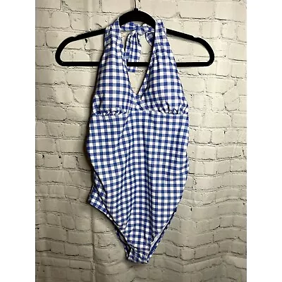 Beach Bump By Motherhood Blue/white Gingham Print Bathing Suit  Sz (l) New With • $18.55