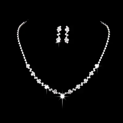 £4.89 • Buy Sparkling Silver Wedding Bridal Crystal Diamante Rhinestone Necklace Earring Set