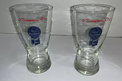 LOT OF 2 Libby PABST BLUE RIBBON 6 1/4  Tall Pilsner Glasses Marked L  • $16.82