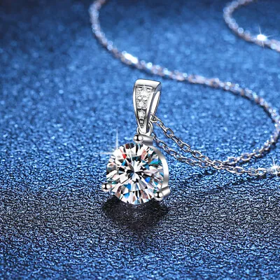 1-2CT Moissanite Pendant 3 Prong 925 Sterling Silver Women Necklace Pass Tester • $24.80