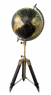 World Globe Map Atlas On Adjustable Tripod Stand Vintage Table Globe Black Ocean • $954.38