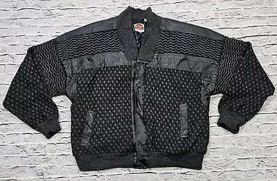 Miller Outerwear Jacket Black Zip Knit Sweater Western Leather VINTAGE MENS L • $44.50