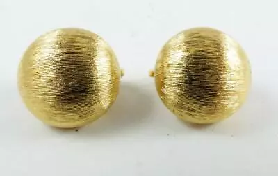 Vintage Crown Trifari Brushed Satin Finish Gold Tone Round Dome Clip Earrings • $10.99