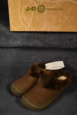 J-41 Adventure On 'FRANCE' Vegan Dk Brown Faux Fur Slides Mule Clogs 6.5 M NEW! • $57.95