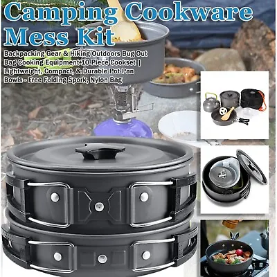 Camping Cookware Mess Kit Lightweight Pot Pan Kettle • $33.98