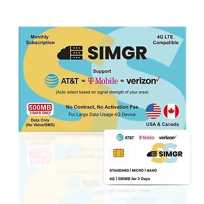 Prepaid SIM Card 4G LTE Support AT&T T-Mobile And Verizon Network| USA Data O... • $6.99