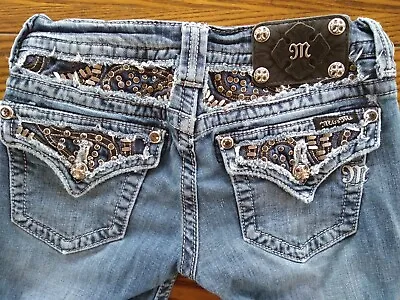 Miss Me Jeans 25 Straight Cut Blue And Bling See Pix And Descriptions Reg Size • $14