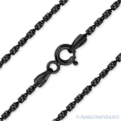$32.79 • Buy 1.3mm Tube-Brite Bead Link Italian Chain Necklace Sterling Silver & Blk Rhodium