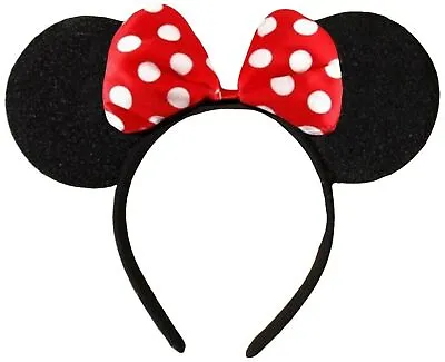 Black With Red Bow & White Polka Dot Minnie Mouse Disney Fancy Dress Ears Girls • £4.48