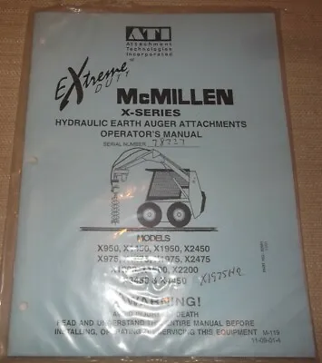 ATI EXTREME DUTY McMILLEN X SERIES AUGER OPERATION & MAINTENANCE MANUAL BOOK • $19.99