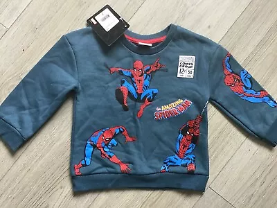 MATALAN Boys Blue Spiderman Sweatshirt Jumper - 12-18 M - BNWT New • £3