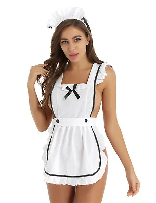 Women Satin French Apron Maid Dress Cosplay Costume Halloween Party Derss Outfit • $13.65