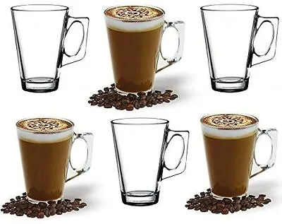 6 X Latte Coffee Mugs Cappuccino Tea Glass Cups Hot Drink Free Spoons • £9.95