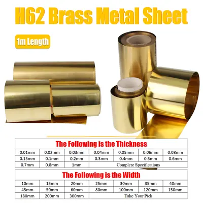 H62 Brass Metal Sheet Foil Plate Roll Strip Thick 0.01-1 Mm Width 10-300 Mm • $73.59
