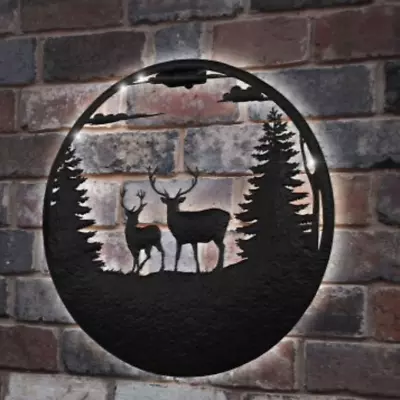 Solar Backlit Stag Deer Silhouette Wall Art - Outdoor Metal Garden Decor Nature • £39