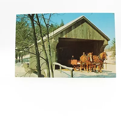 Horse-Drawn Winter Sleigh Covered Bridge Dummerston Vermont • $2.99