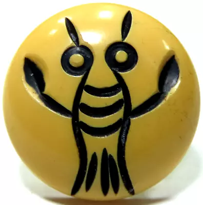 FABULOUS 1940'S CREAM CORN YELLOW BAKELITE BUTTON W/CARVED  LOBSTER  • $2.25