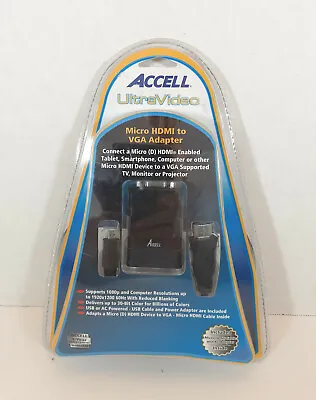 ACCELL Ultra Video Micro HDMI To VGA Adapter With Cable  New Sealed  Ships Free • $12.99