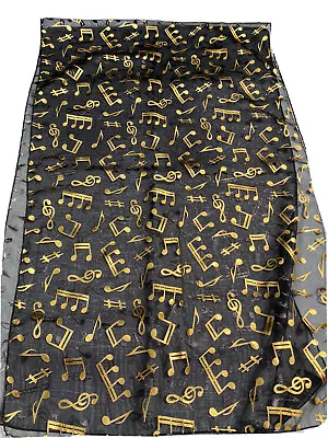 Music Notes Scarf Gold Colored Foil Print Black Sheer Womens • $7.19