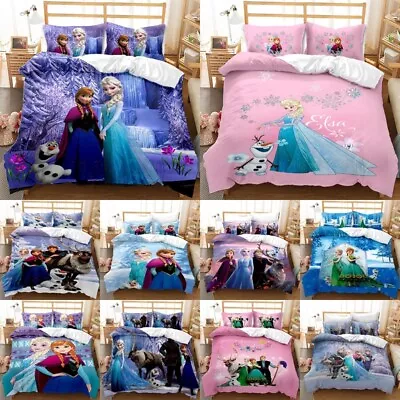 3D Frozen Anna Elsa Quit Duvet Cover Bedding Set Pillowcase Single Double Queen • $21.99